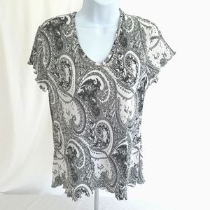 Croft & Barrow Women's Black White Short Sleeve Tee Shirt Size Medium